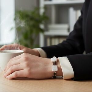 Handmade Black Seed Bead Bracelet w/ White Magnesite Stone Squares